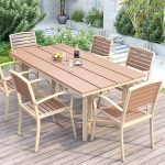 Natürliche Farbe Patio-Esstisch mit Metallrahmen im simplistischen Stil, 63"L x 27,6"B x 29,5"H, Natur, Nur Tisch