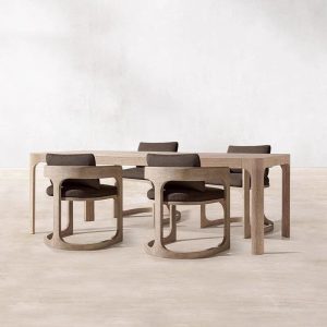 Moderner Outdoor-Esstisch mit sonnenbeständigem Teakrahmen in Kakao, 78,7"L x 39,4"B x 29,5"H, ohne Stühle