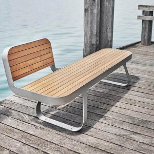 Naturfarbe Art Deco Gartenbank mit Rückenlehne, Feuchtigkeitsschutz Holz, 79"L x 16"B x 31"H