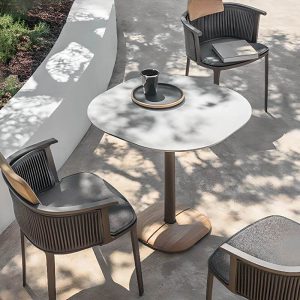 Moderner unfertiger Farbstahlrahmen runder Outdoor-Esstisch, 27,6"L x 27,6"B x 29,5"H, ohne Stühle