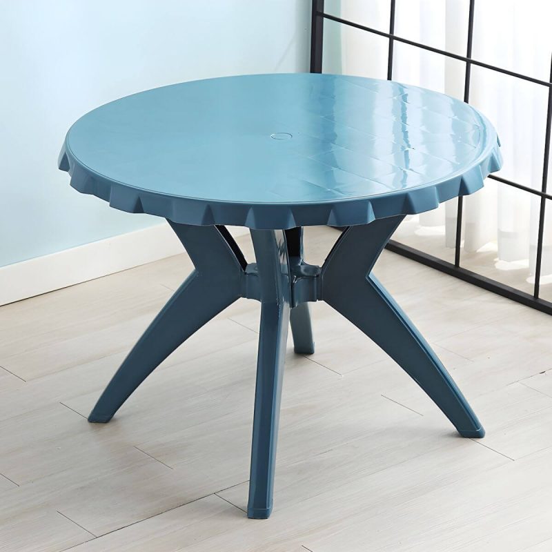 Moderner geometrischer WeCourtyard Tisch Kunststoffrahmen wasserdichter Außentisch - Nur Tisch Rund Blau
