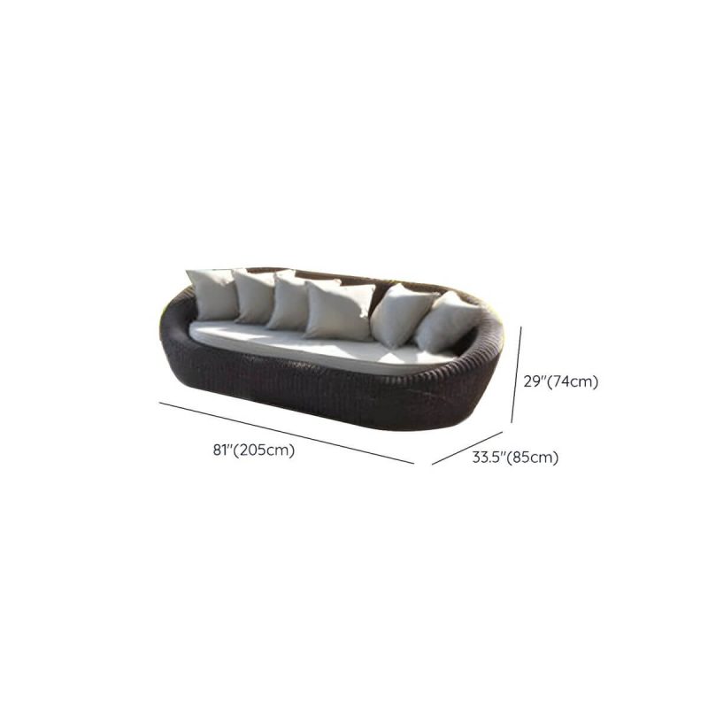 Dimension of Dark Brown Rattan Outdoor Sofa Set Modern Style with Glass Coffee Table - 4-Piece Set(2 Chairs & 1 3-person Sofa & 1 Coffee Table)