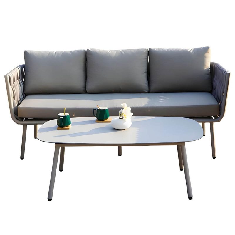 Seilgeflochtener moderner Patio-Sofa-Kombination wasserdicht mit Metallrahmen - 2-teiliges Set (1 3-Personen-Sofa & 1 Couchtisch)