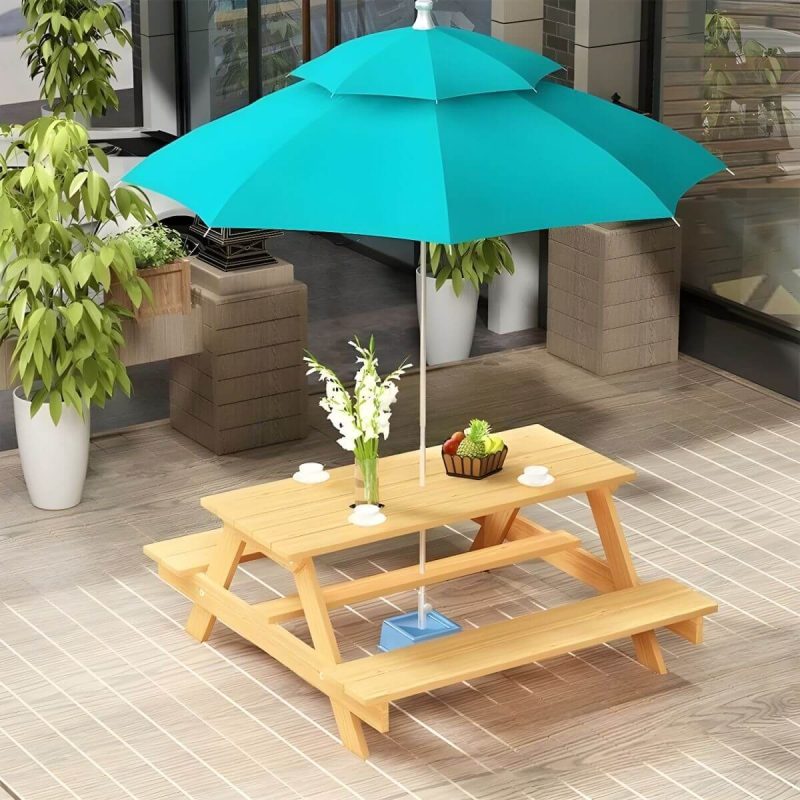 Farmhouse Solid Wood Picnic Table Rectangle Picnic Table ohne Schirm - Holzfarbe 51"L x 22"B x 28"H Nur Tisch