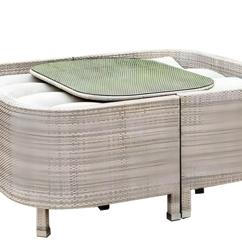 Rattan Flechtwerk Courtyard Sofa Kombination Hellgrau mit Glas-Couchtisch - 3-teiliges Set (2 Loveseats & Couchtisch)