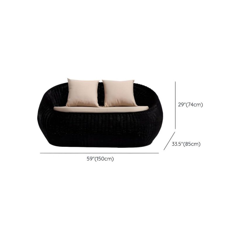Dimension of Dark Brown Rattan Outdoor Sofa Set Modern Style with Glass Coffee Table - Loveseat