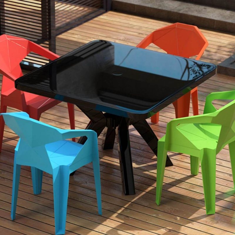 Moderner geometrischer WeCourtyard Tisch Kunststoffrahmen wasserdichter Außentisch - Nur Tisch Quadratisch Weiß