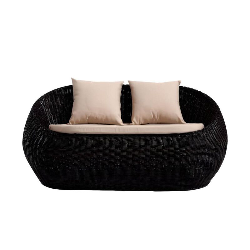 Dunkelbrauner Rattan Outdoor Sofa-Set im modernen Stil mit Glas-Couchtisch - Loveseat