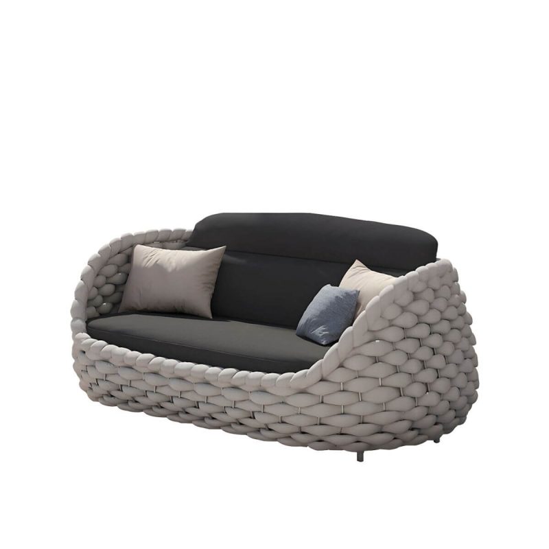 Steintisch-Couchtisch inklusive WeCourtyard Sofa Kombination Seilflechtarbeit in Grau - Loveseat