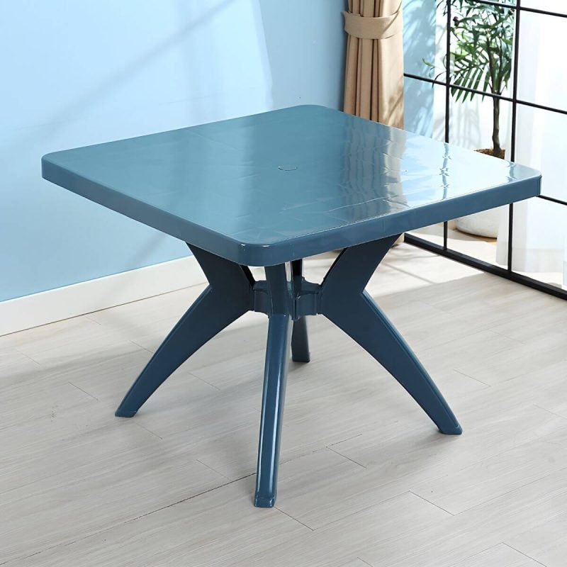 Moderner geometrischer WeCourtyard Tisch Kunststoffrahmen wasserdichter Außentisch - Nur Tisch Quadratisch Blau