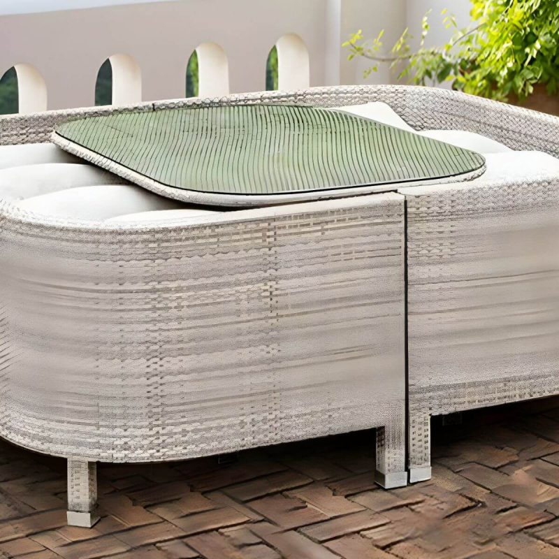 Rattan Flechtwerk Courtyard Sofa Kombination Hellgrau mit Glas-Couchtisch - 3-teiliges Set (2 Loveseats & Couchtisch)