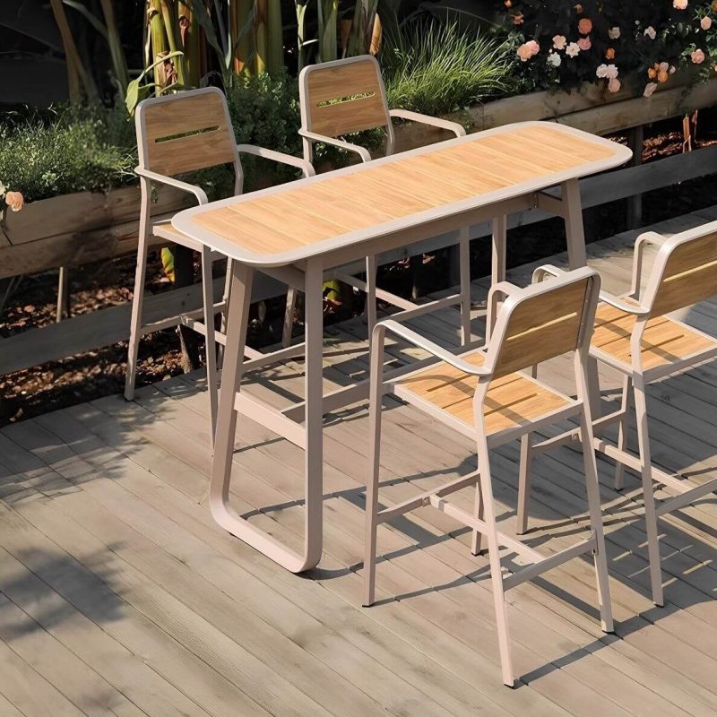 Minimalistischer, naturfarbener Legierungs-Rechteck-Garten-Esstisch, nur Tisch, 65"L x 35"B x 30"H