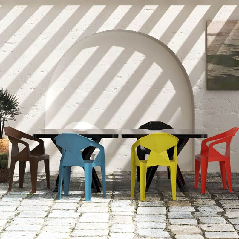 Moderner geometrischer WeCourtyard Tisch Kunststoffrahmen wasserdichter Außentisch - Nur Tisch Quadratisch Kaffee