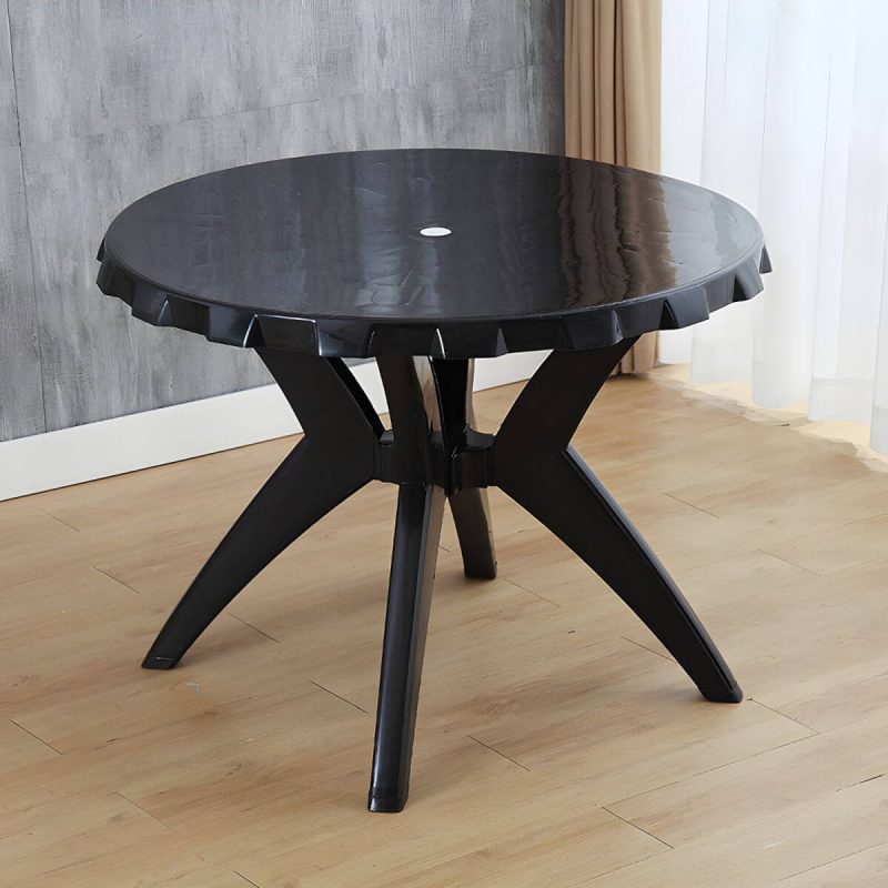 Moderner geometrischer WeCourtyard Tisch Kunststoffrahmen wasserdichter Außentisch - Nur Tisch Rund Schwarz