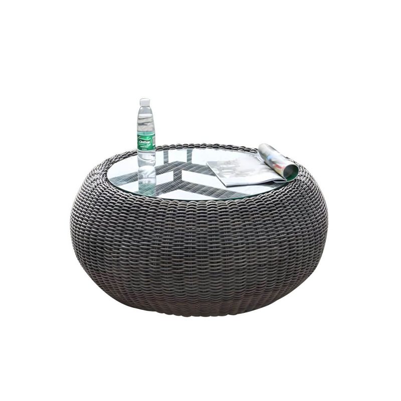 Glas-Couchtisch inklusive Courtyard Sofas Rattan Geflecht Modern in Grau - 4-teiliges Set (2 Stühle & 1 3-Personen-Sofa & 1 Couchtisch)
