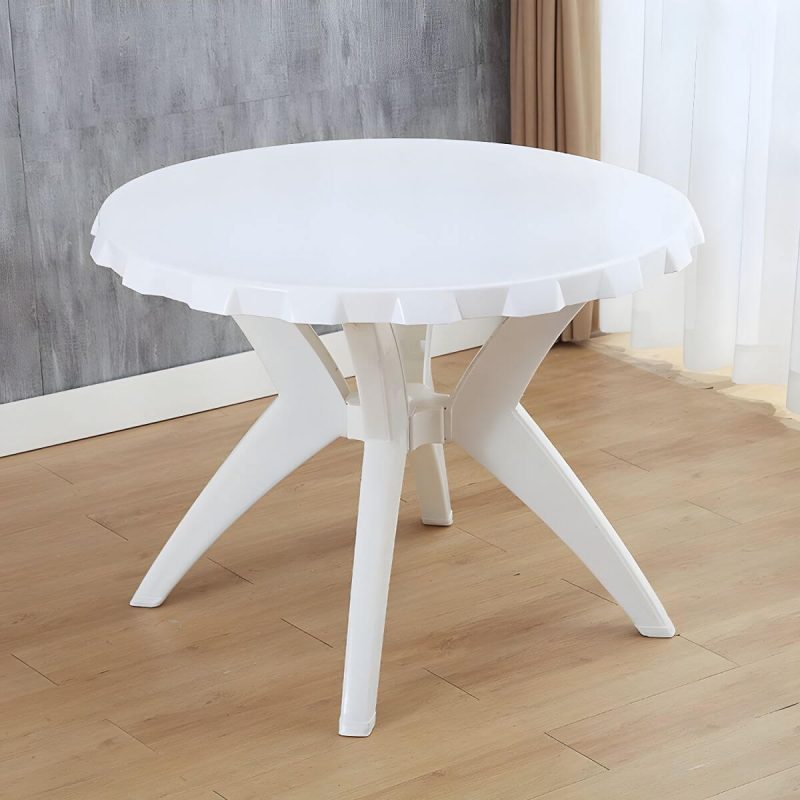 Moderner geometrischer WeCourtyard Tisch Kunststoffrahmen wasserdichter Außentisch - Nur Tisch Rund Weiß