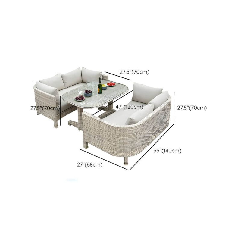 Dimension of Rattan Weaving Courtyard Sofa Combination Light Grey with Glass Coffee Table - 3-Piece Set (2 Loveseats & Coffee Table)