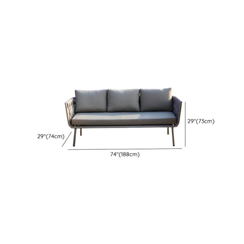 Dimension of Rope Woven Modern Patio Sofa Combination Waterproof with Metal Frame - 2-Piece Set(1 3-Person Sofa & 1 Coffee Table)