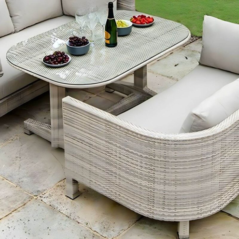 Rattan Flechtwerk Courtyard Sofa Kombination Hellgrau mit Glas-Couchtisch - 3-teiliges Set (2 Loveseats & Couchtisch)