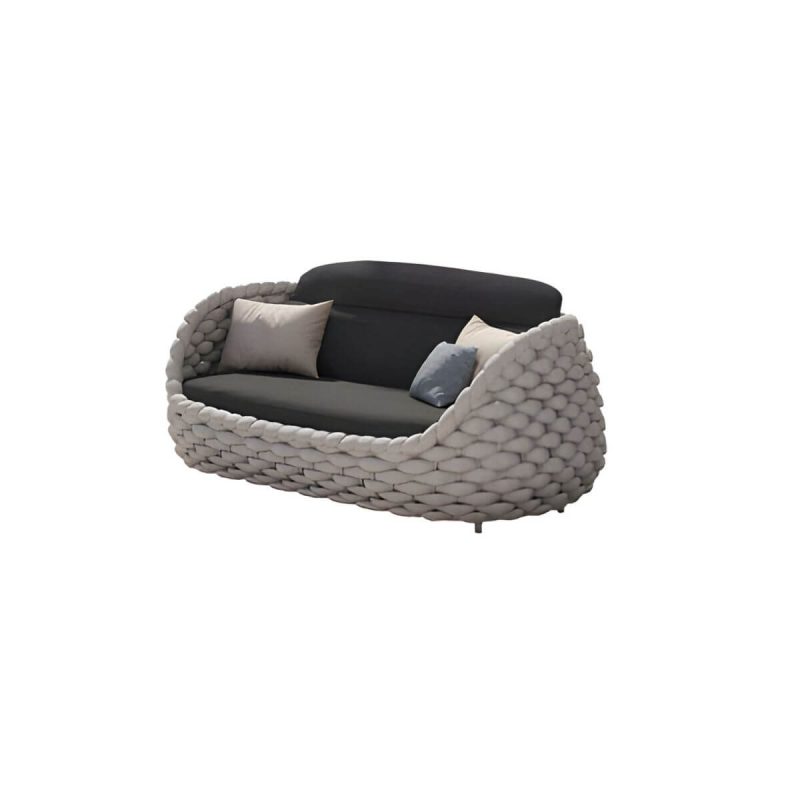 Steintisch-Couchtisch inklusive WeCourtyard Sofa Kombination Seilflechtarbeit in Grau - 3-teiliges Set (2 Stühle & 1 Couchtisch)