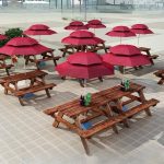 Modisches Holz Sepia Outdoor-Picknicktisch, Braun, 71"L x 59"B x 28"H