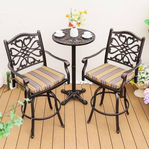 Art Deco Alloy Gunmetal Runder Patio Bar Tisch für 2, ohne Stühle
