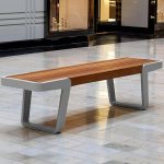 Zeitgenössische Edelstahl-Patiobank mit Edelstahlrahmen, Teak, 64"L x 17"B x 18"H