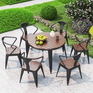 Patio-Esstisch mit Stahlrahmen, quadratisch hellbraune einfache Design, 23,6"L x 23,6"B x 29,5"H, nur Tisch