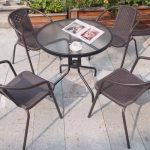 Outdoor-Essset mit Polymer-Verbundsitzen, quadratisch, 3-teiliges Set, Mitternachtsschwarz, UV-geschützt, Stuhl & Tisch, Schreibtisch mit 2 Stühlen