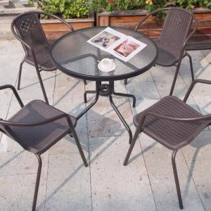 Outdoor-Essset mit Polymer-Verbundsitzen, quadratisch, 3-teiliges Set, Mitternachtsschwarz, UV-geschützt, Stuhl & Tisch, Schreibtisch mit 2 Stühlen