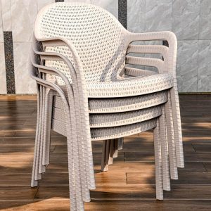 Holzmaserung Outdoor-Esstischgarnitur mit Polymer-Verbundsitz, 7-teilig, UV-geschützt, Stuhl & Tisch, einfacher Stil, 59,1"L x 35,4"B x 29,5"H, Tisch & 6 Stühle, Teak